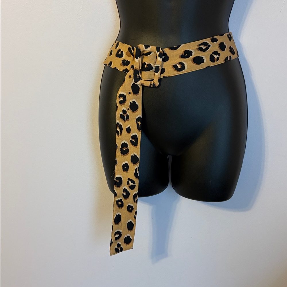 Unbranded Fabric Tan Brown Leopard Animal Print Belt OS